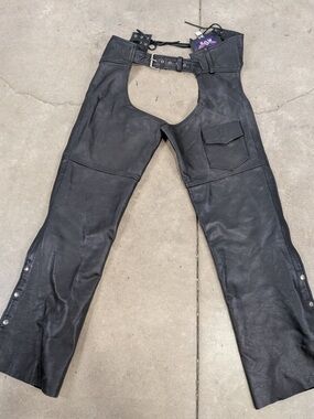MOB Classic X4 Black Genuine Leather Motorcycle Chaps XL Tall NWT